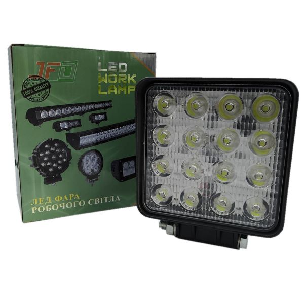 48W/30 (16x3W/вузький промінь,квадратний корпус)3120 lm LED Фара робоча JFD-1051 57мм(GF-016Z03С) 48W/30 (16x3W/вузький промінь,квадратний корпус)3120 lm LED Фара робоча JFD-1051 57мм(GF-016Z03С)