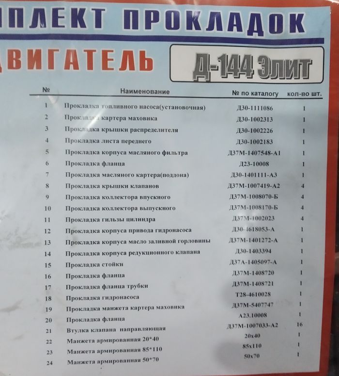 Комплект прокладок Д-144 (повний) (Еліт) (24 - поз) (пароніт 0,6-0,8 мм)