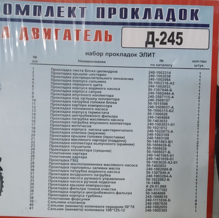 Комплект прокладок Д-245 (повний) (Еліт) (41 - поз) (пароніт 0,6-0,8 мм)