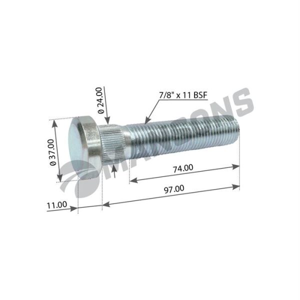 Шпилька колісна 7/8"х11BSF/97 Scania R-series задня (бортовий редуктор),1868668,2285280,FE104084,SAMPA043.256 Шпилька колісна 7/8"х11BSF/97 Scania R-series задня (бортовий редуктор),1868668,2285280,FE104084,SAMPA043.256