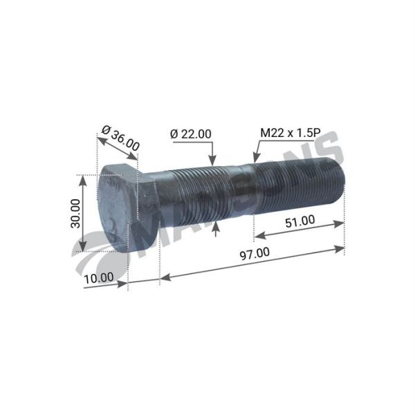 Шпилька колісна M22x1,5/97 BPW0329633120,FE10474,SAMPA070.319 Шпилька колісна M22x1,5/97 BPW0329633120,FE10474,SAMPA070.319