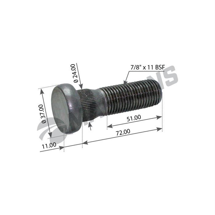 Шпилька колісна 7/8"х11BSF/72 Scania 4s/R-series передня (новий зразок),1868665,FE40510,SAMPA041.396