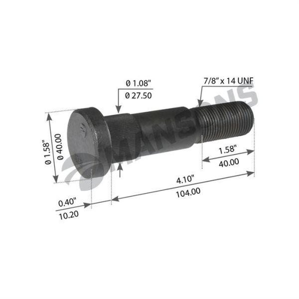 Шпилька колісна 7/8"х14UNF/104 Volvo F12/FH12 задня,1573082,FE05778,SAMPA031.080 Шпилька колісна 7/8"х14UNF/104 Volvo F12/FH12 задня,1573082,FE05778,SAMPA031.080
