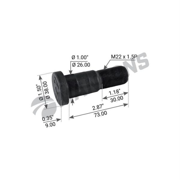 Шпилька колісна М22х1,5/73 SMB/Fruehauf/Trailor,6502798G,AJA0491002,FE07312,SAMPA090.038 Шпилька колісна М22х1,5/73 SMB/Fruehauf/Trailor,6502798G,AJA0491002,FE07312,SAMPA090.038